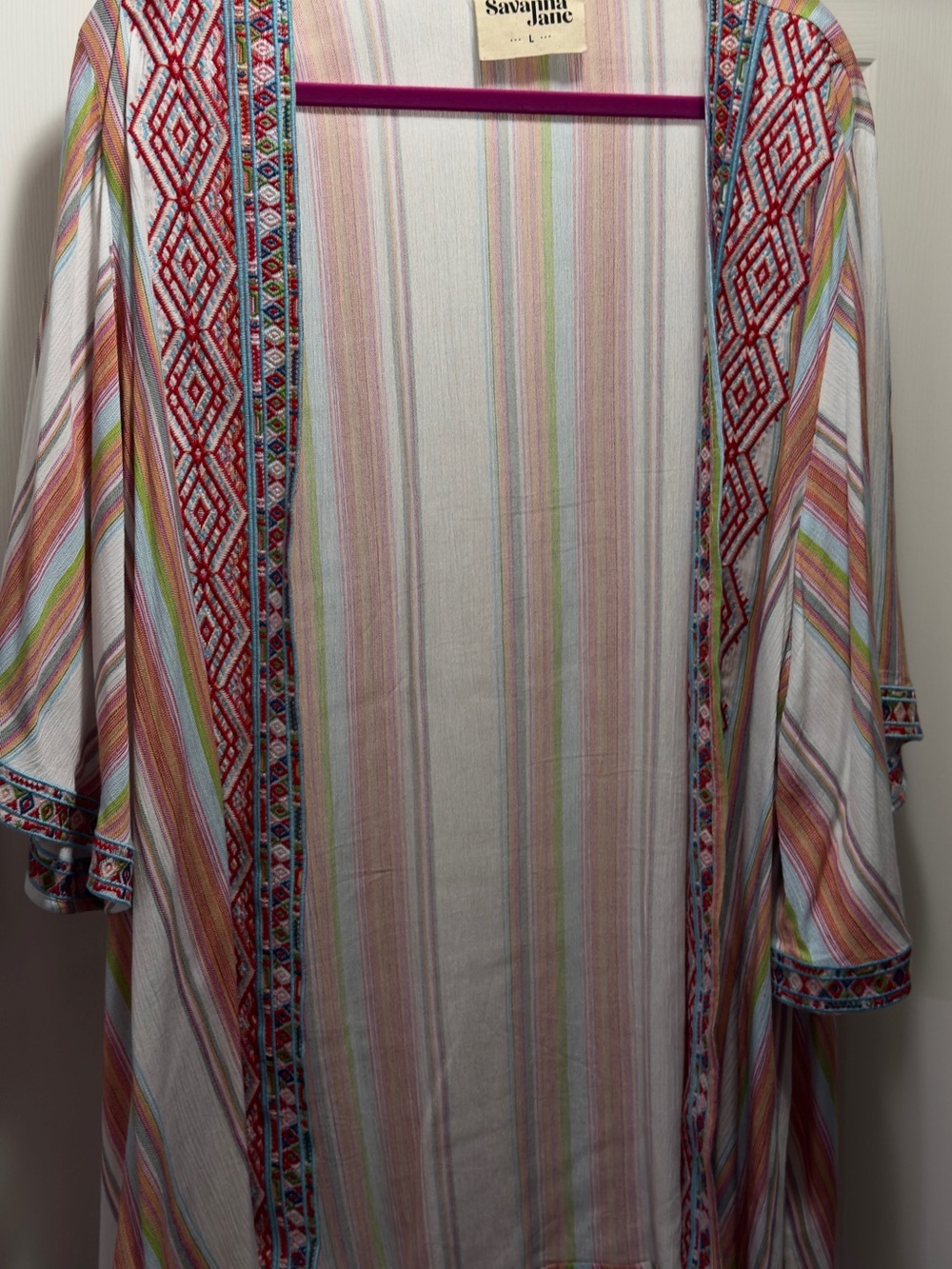 Savanna Jane Multicolor Striped Embroidered Kimono
